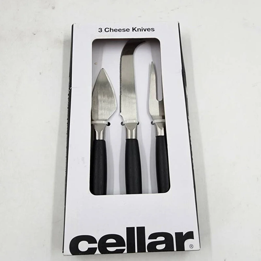 The Cellar Wood & Metal Cheese Serving Set Black/Silver - 3 Piece